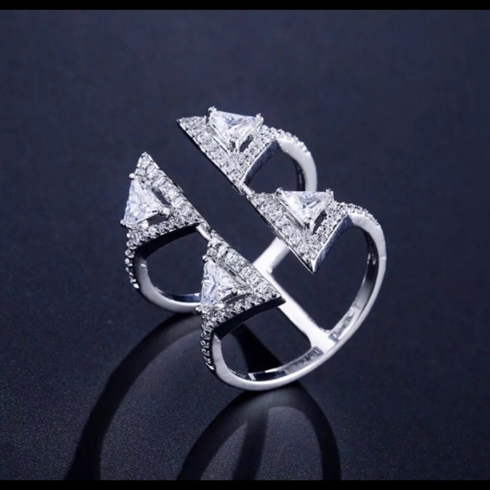 Zirconium,  White Gold Plated, Adjustable Ring